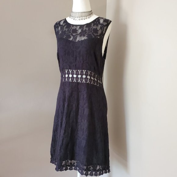 Free People Black Lace Waist Cutout Shift Dress Size M - Picture 5 of 16